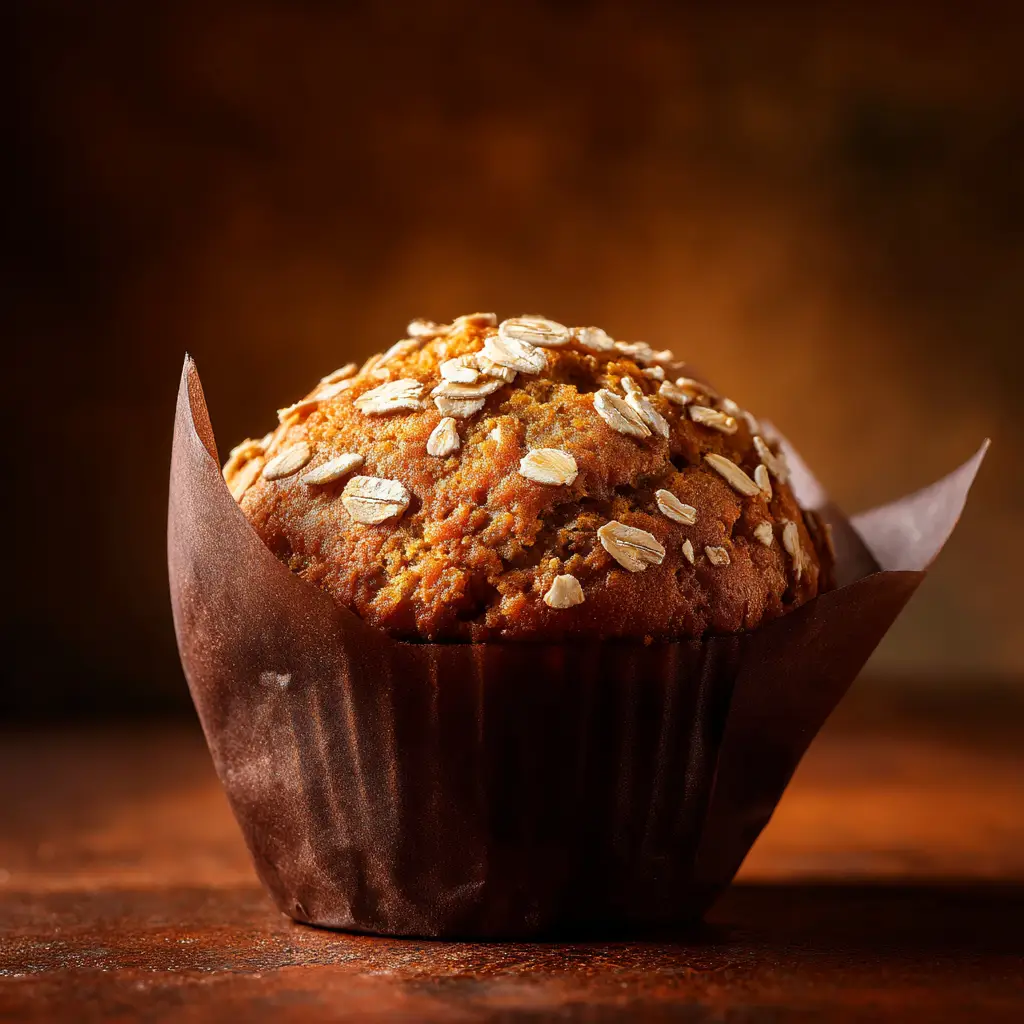 The process of mixing the batter for moist protein muffins with pumpkin, showing the thick, vibrant orange batter in a bowl.
