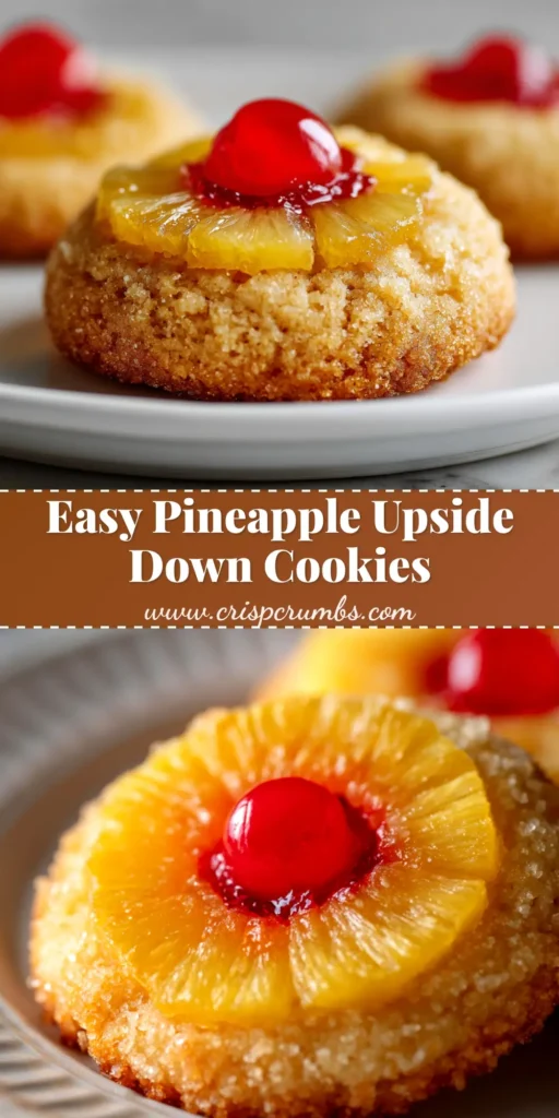 A tray of perfectly baked Pineapple Upside Down Sugar Cookies, showing their golden-brown caramelized tops with pineapple rings and a cherry in the center.