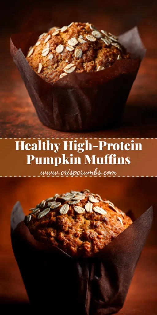 A close-up of delicious Pumpkin Protein Muffins on a cooling rack, with one muffin split open to show its moist and fluffy texture.