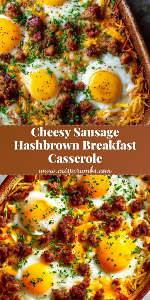 A delicious slice of Sausage Hashbrown Breakfast Casserole on a white plate, showcasing the cheesy egg and crispy hash brown layers. Perfect for a crowd-pleasing breakfast.