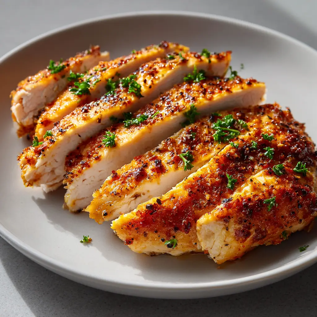 Raw chicken breasts coated in a savory seasoning blend, ready to be cooked in the slow cooker.