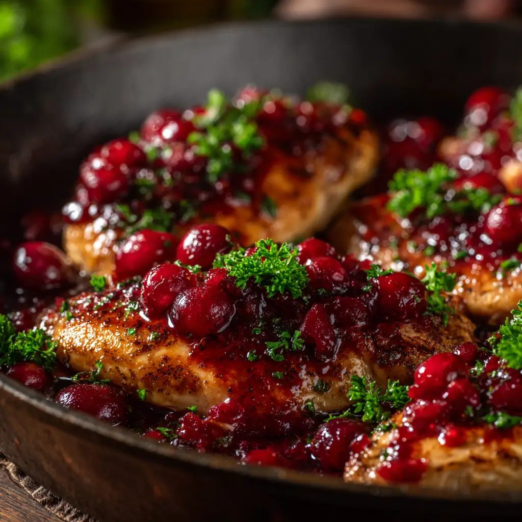 A serving of tender slow cooker cranberry chicken on a bed of white rice, highlighting an easy weeknight dinner idea.