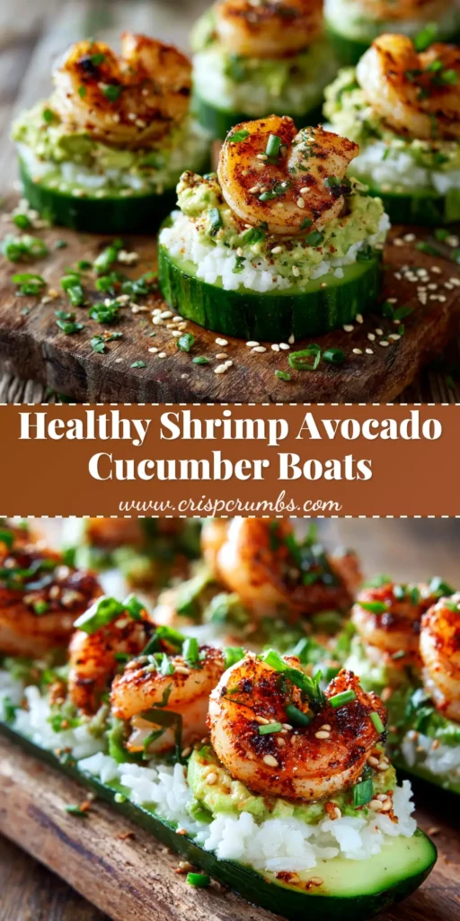 A platter of delicious Shrimp Avocado Cucumber Boats, a healthy and easy low-carb appetizer perfect for parties.