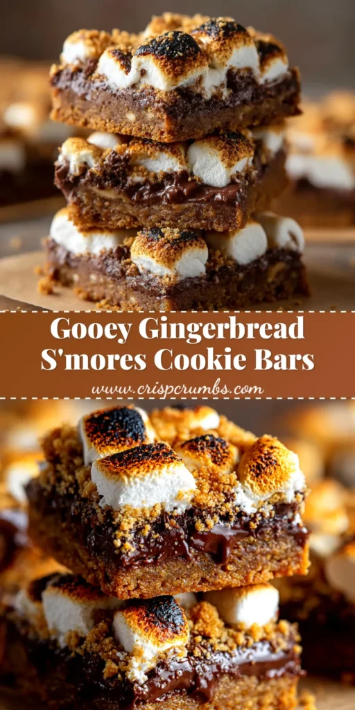 A pan of delicious S'mores Gingerbread Cookie Bars cut into squares, showing the chewy gingerbread base, melted chocolate, and golden toasted marshmallow topping.