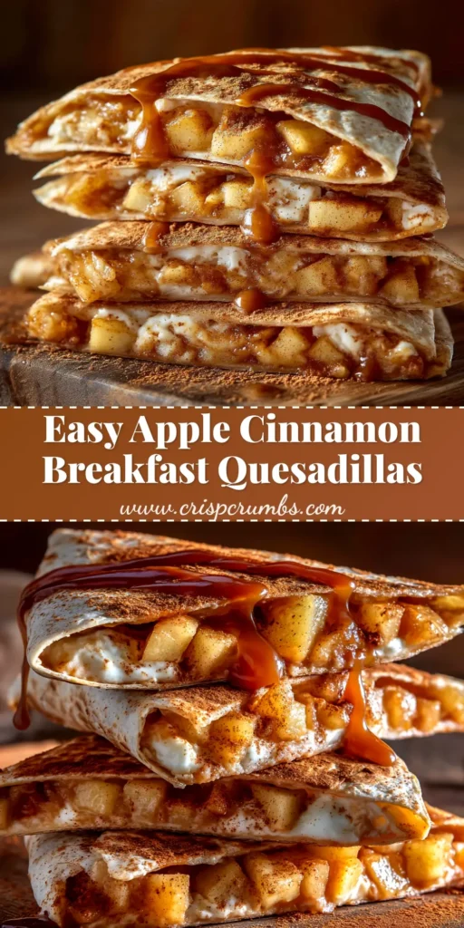 A delicious stack of freshly made Apple Cinnamon Breakfast Quesadillas, sliced into wedges and ready to eat. A perfect quick and easy breakfast idea.