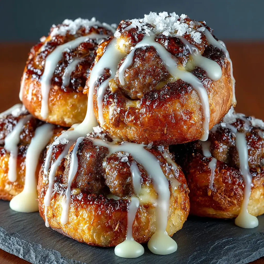 A golden-brown batch of baked breakfast pigs in cinnamon rolls fresh from the oven.
