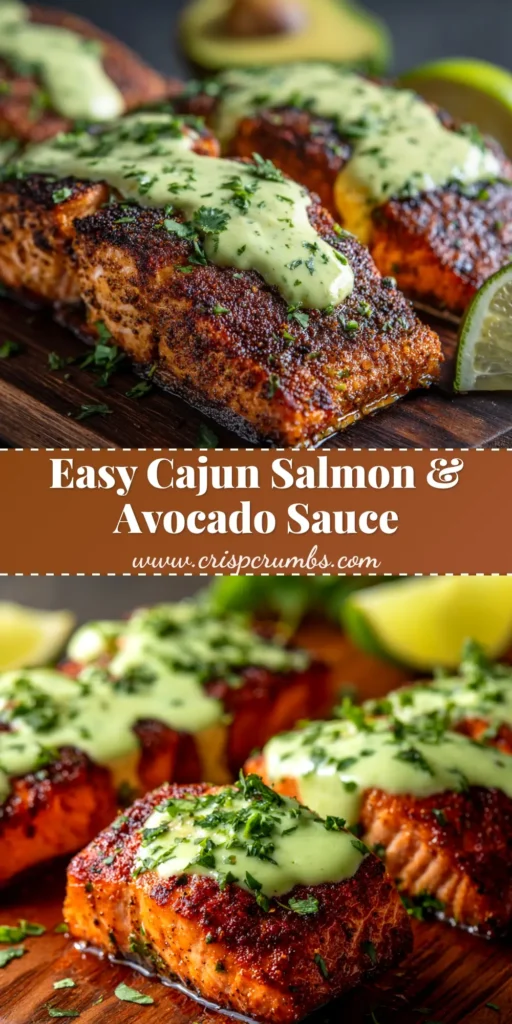 A perfectly baked cajun salmon fillet on a plate with lemon wedges and fresh herbs. The salmon has a vibrant, spicy crust, ready to be served for a healthy dinner.