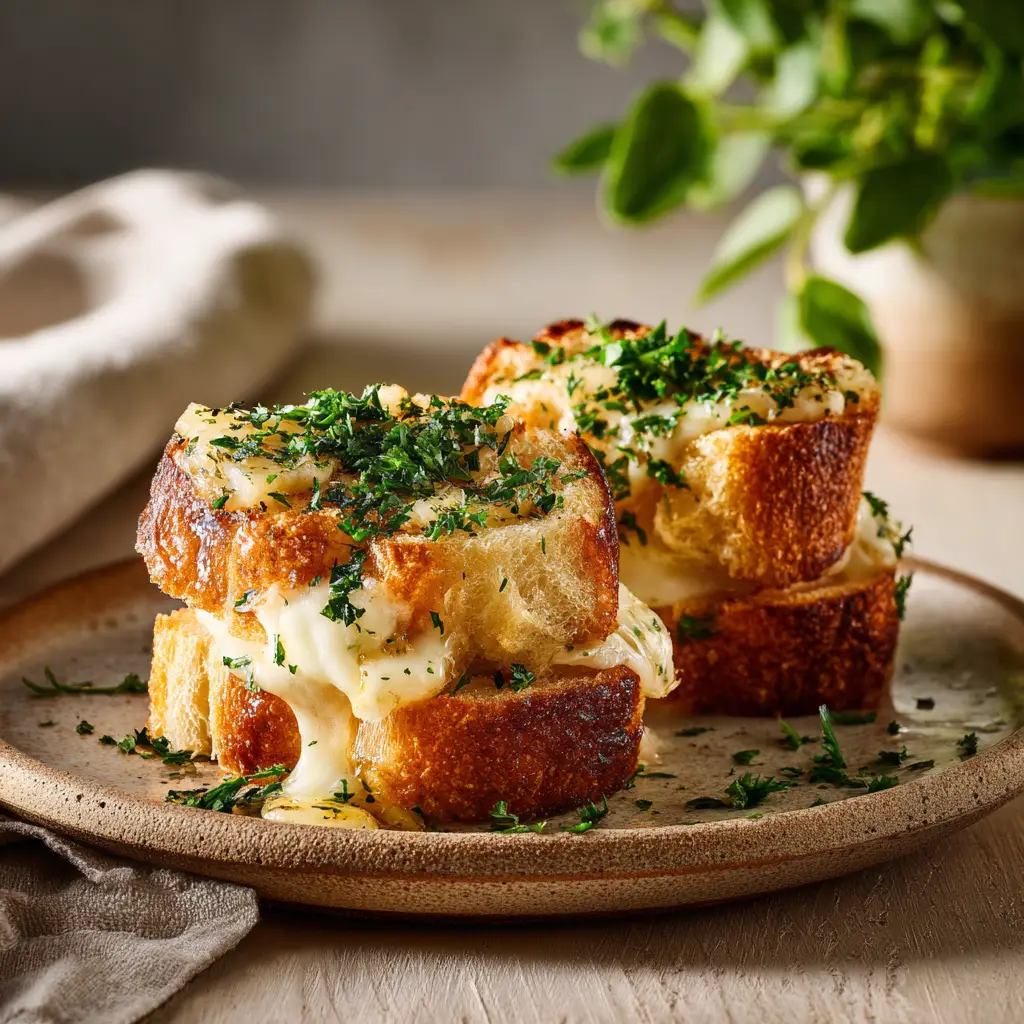 A close-up shot of baked Hawaiian roll sliders in a baking dish, topped with a golden-brown garlic herb butter glaze.