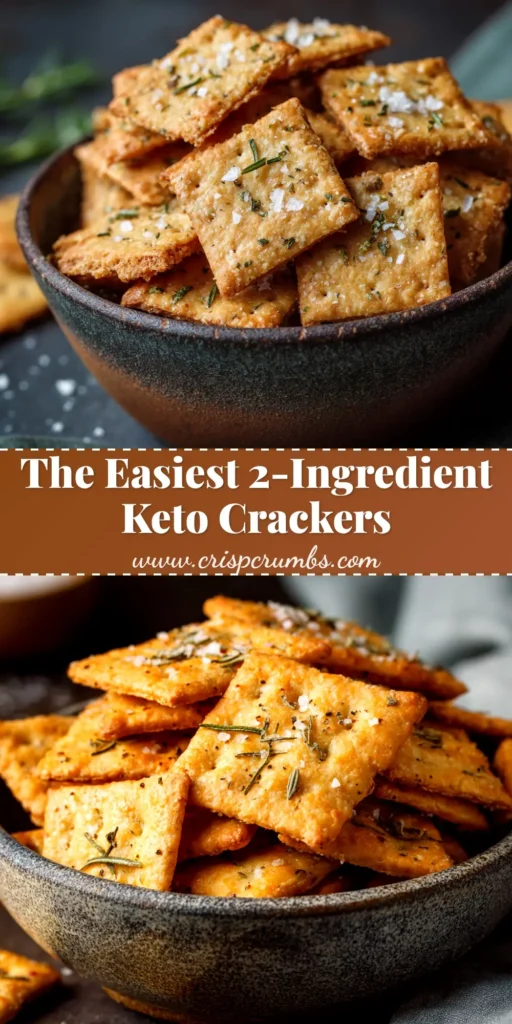 A close-up shot of crispy, golden-brown keto crackers arranged neatly. The text overlay reads 'The Best Keto Crackers Recipe'.
