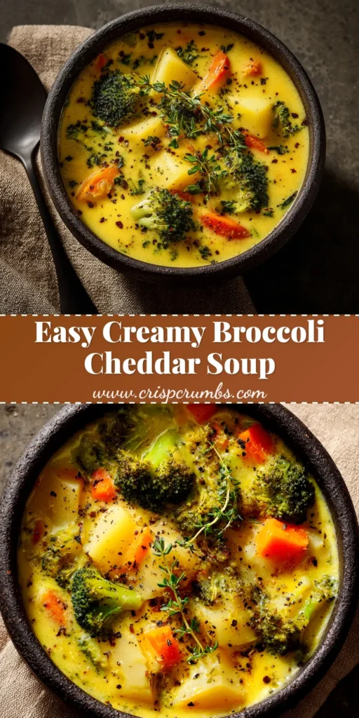 A vibrant bowl of creamy Broccoli Cheddar Potato Soup, garnished with extra shredded cheese and fresh broccoli florets. The perfect cozy and easy recipe.