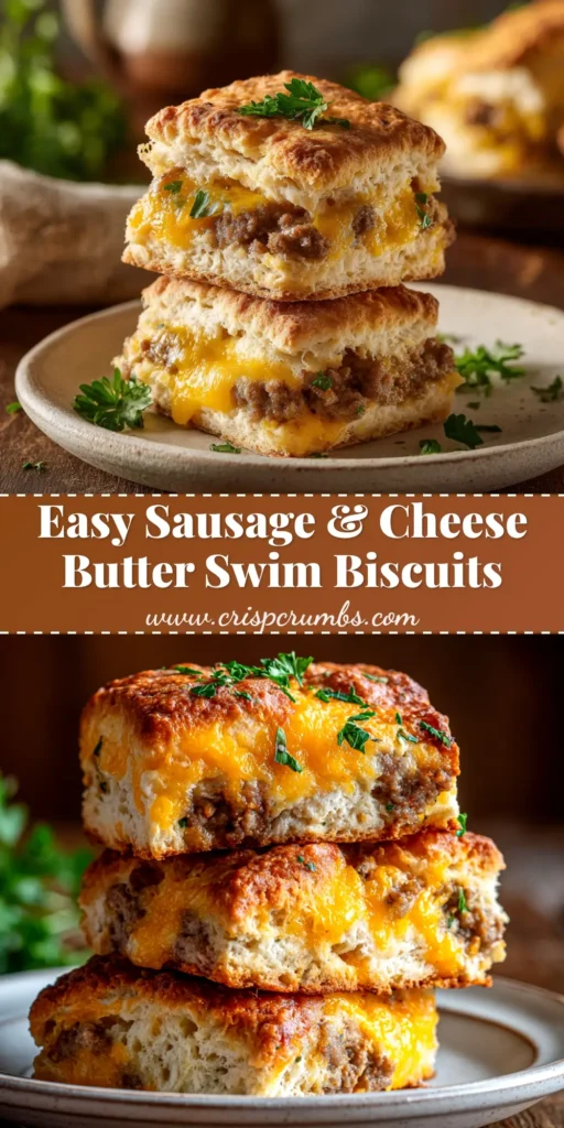 A pan of golden brown, square butter swim biscuits, with one biscuit broken open to show the fluffy interior. A must-try easy biscuit recipe.