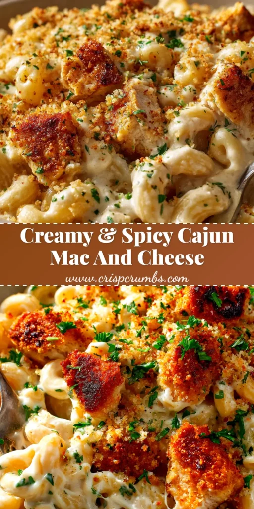 A large white bowl filled with creamy Cajun Chicken Mac and Cheese, topped with fresh parsley. The perfect spicy and cheesy comfort food dinner.