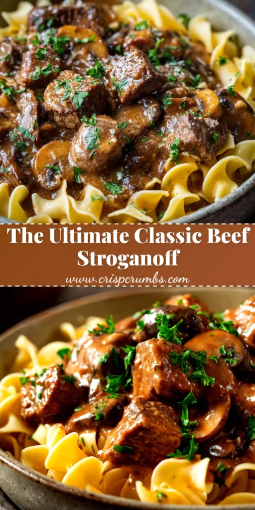 A delicious and easy Beef Stroganoff Recipe served over egg noodles in a white bowl, garnished with fresh parsley. This classic, creamy dish is the ultimate comfort food.