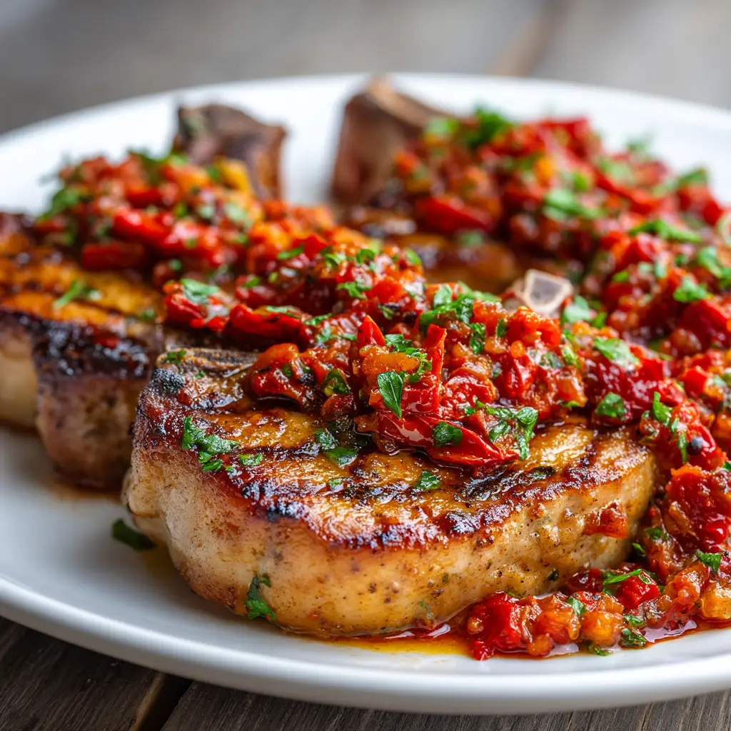 A pan-fried Sicilian pork chop being lifted from a skillet with a spatula, showing the golden, crispy texture of the Parmesan breading.