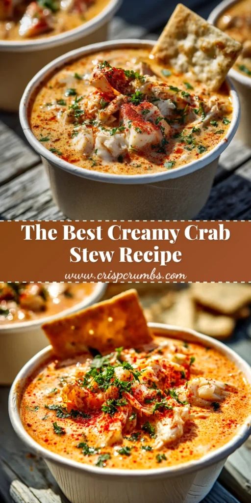A delicious and creamy Crab Stew Recipe served in a white bowl with a spoon, garnished with fresh parsley. This easy seafood stew is perfect for a comforting dinner.
