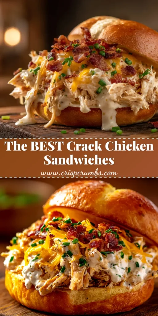 An overhead shot of four irresistible crack chicken sandwiches on brioche buns, ready to be served. The perfect easy recipe for dinner or a party.