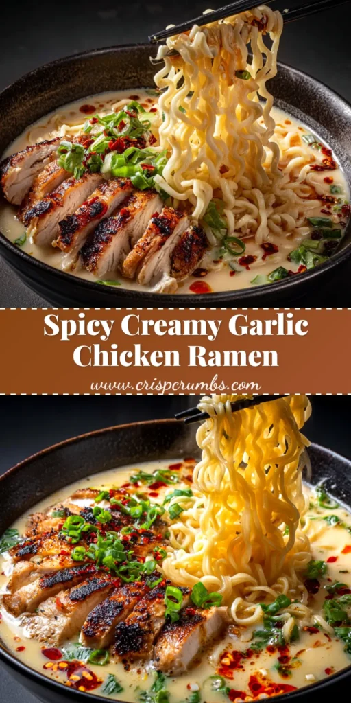 A large bowl of creamy chicken ramen with a soft boiled egg, sliced chicken, and green onions. The perfect easy weeknight dinner recipe.