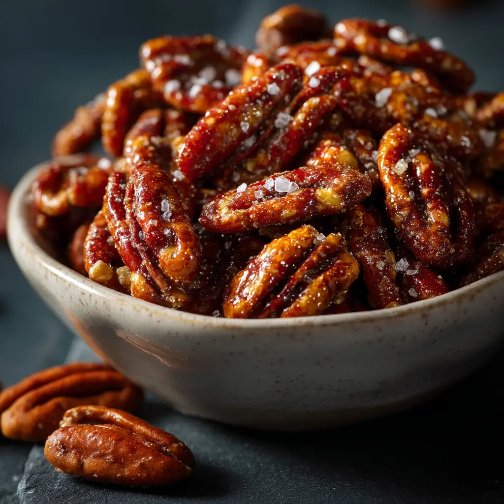 A piece of crunchy praline being broken apart, demonstrating the brittle texture of the homemade praline candy.