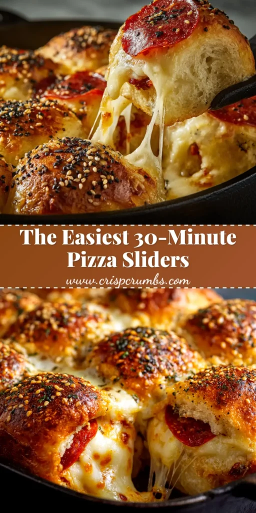 A shareable image of cheesy pull-apart pizza sliders on Hawaiian rolls, perfect for saving to a party food or easy appetizers Pinterest board.