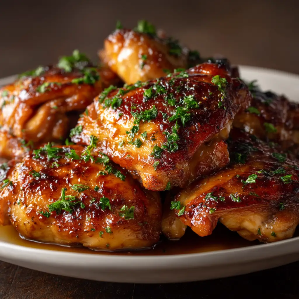 A cooked chicken thigh being shredded with a fork to show how tender the crock pot makes the meat.