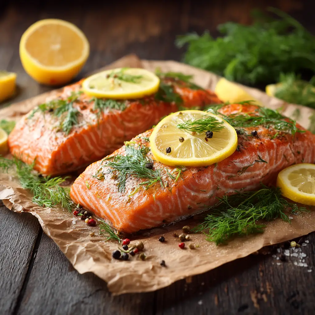 Flaky baked salmon right out of the oven, with a fork gently flaking a piece to show its moist and tender texture. This demonstrates how to tell when salmon is perfectly cooked.