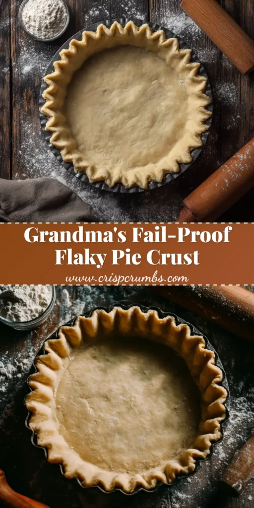 A foolproof pie crust recipe resulting in a flaky, golden-brown crust. The image shows a perfectly crimped pie crust ready for filling.