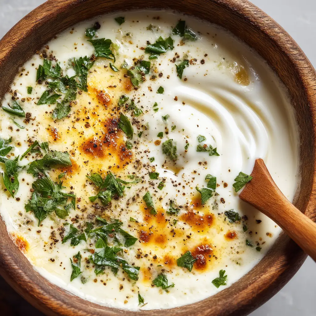 A bowl of homemade garlic dipping sauce next to a freshly baked pizza with golden crust.