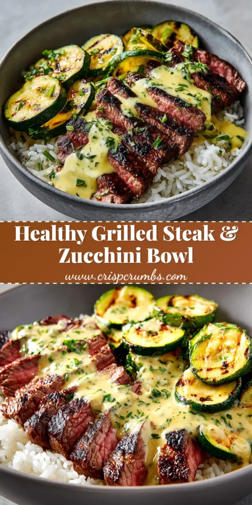 An overhead shot of a vibrant Grilled Steak Bowl, featuring perfectly sliced grilled steak, black beans, corn, avocado, and tomatoes on a bed of rice.