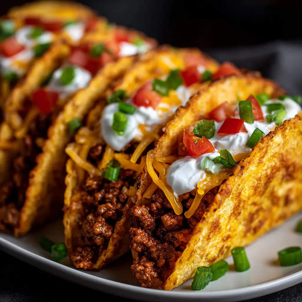 A final platter of oven-baked tacos, loaded with toppings like lettuce, tomato, and sour cream, ready for a family dinner.