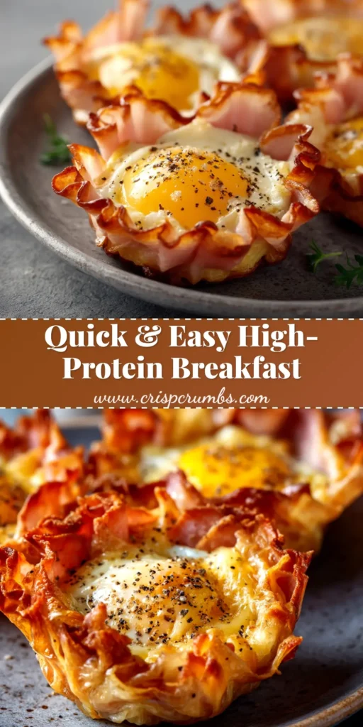 A collage of Ham and Egg Cups in a muffin tin and on a plate. The perfect easy and delicious breakfast recipe for busy mornings. Pin for later!