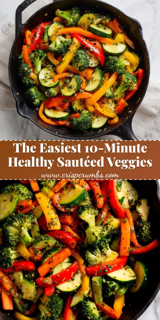 A colorful overhead shot of healthy sautéed vegetables in a white bowl, showcasing a vibrant mix of broccoli, carrots, and bell peppers. This image is for a pin about the best vegetable side dish recipe.