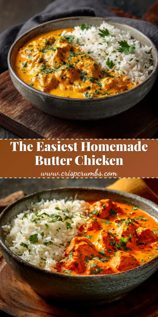 A delicious bowl of homemade butter chicken with creamy tomato gravy, served with a side of naan bread and fresh cilantro garnish. The ultimate restaurant-style recipe.