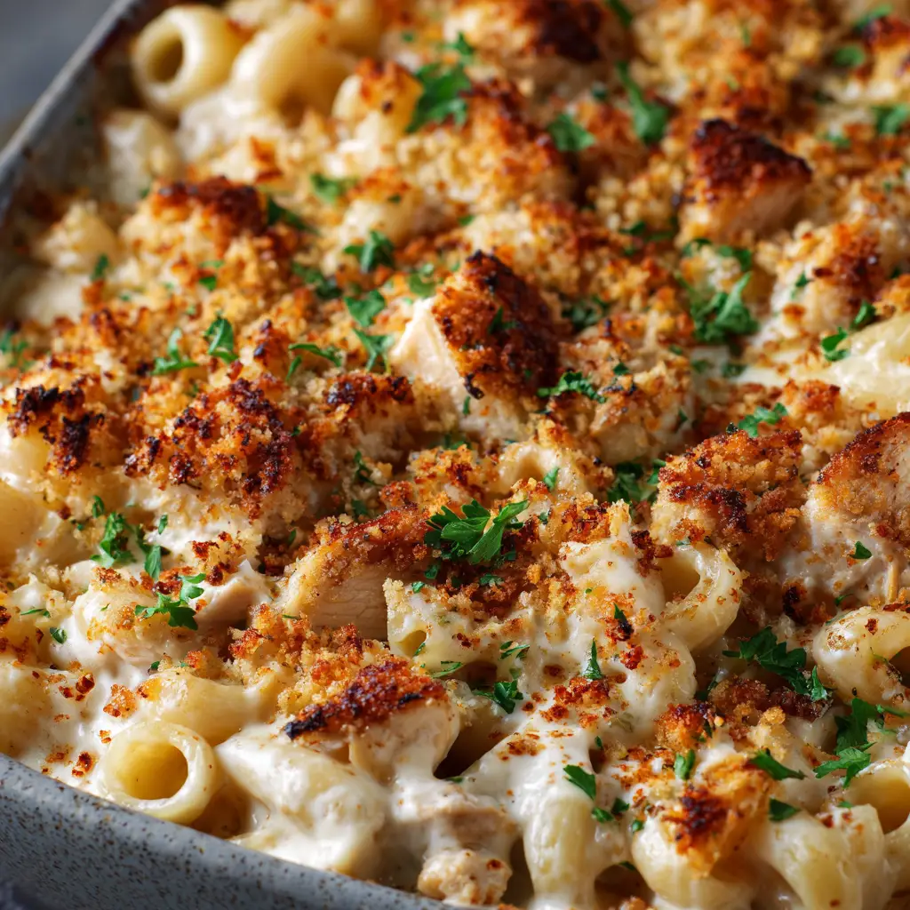 A Dutch oven filled with homemade Cajun Chicken Mac and Cheese, ready for serving.