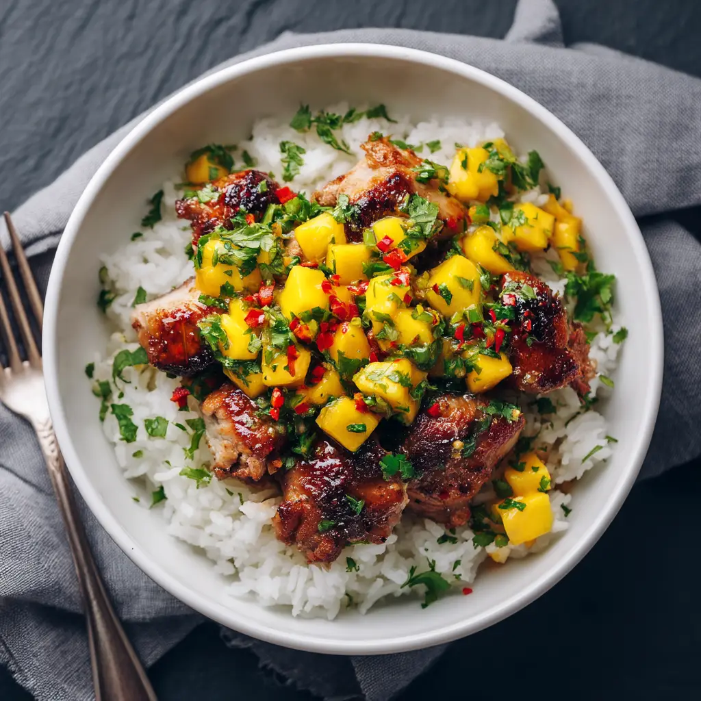 A final plate of honey-soy glazed chicken served over rice, ready for a delicious weeknight dinner.