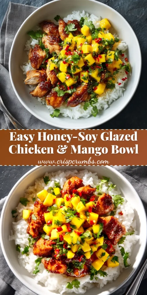 A pan of delicious honey-soy glazed chicken, glistening with a sticky sauce and garnished with sesame seeds and fresh green onions.