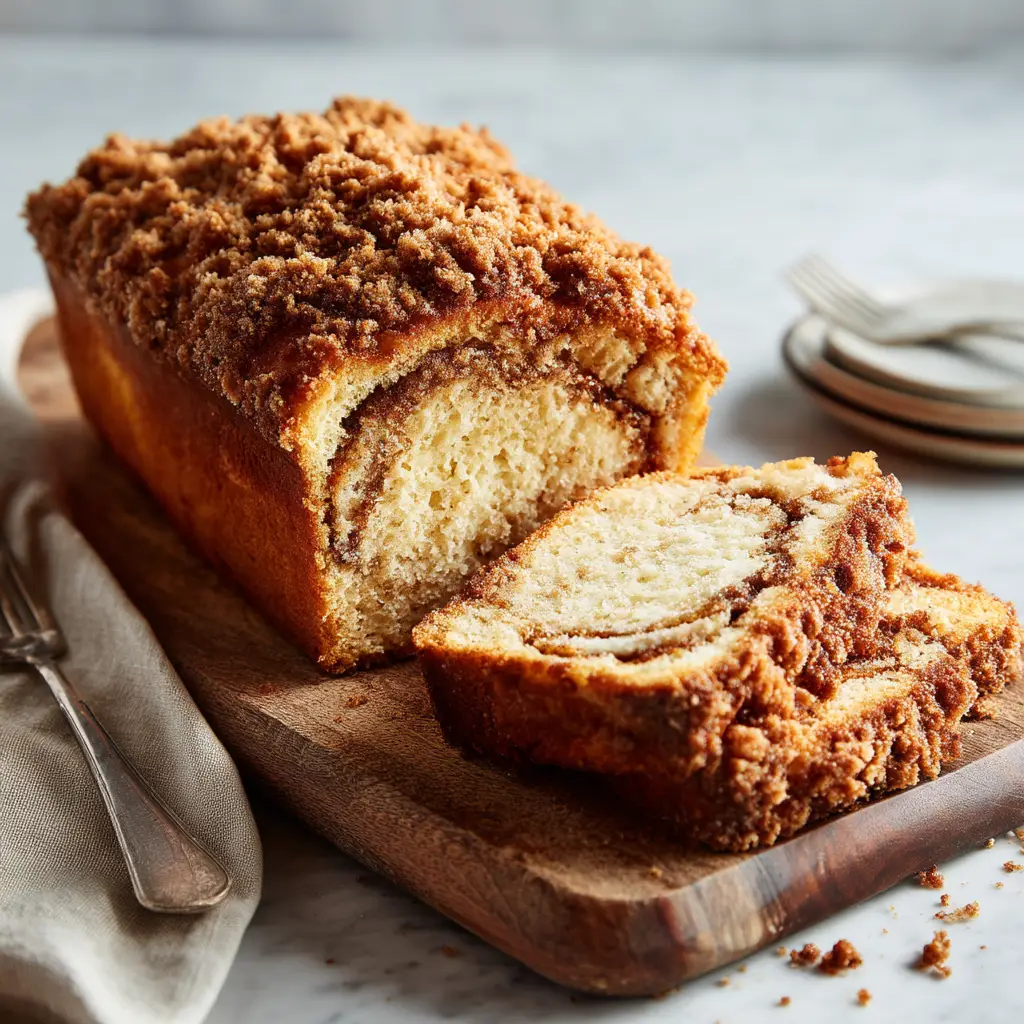 The process of assembling the cinnamon streusel bread, showing the dough rolled out and covered in cinnamon-sugar filling before being rolled into a log.