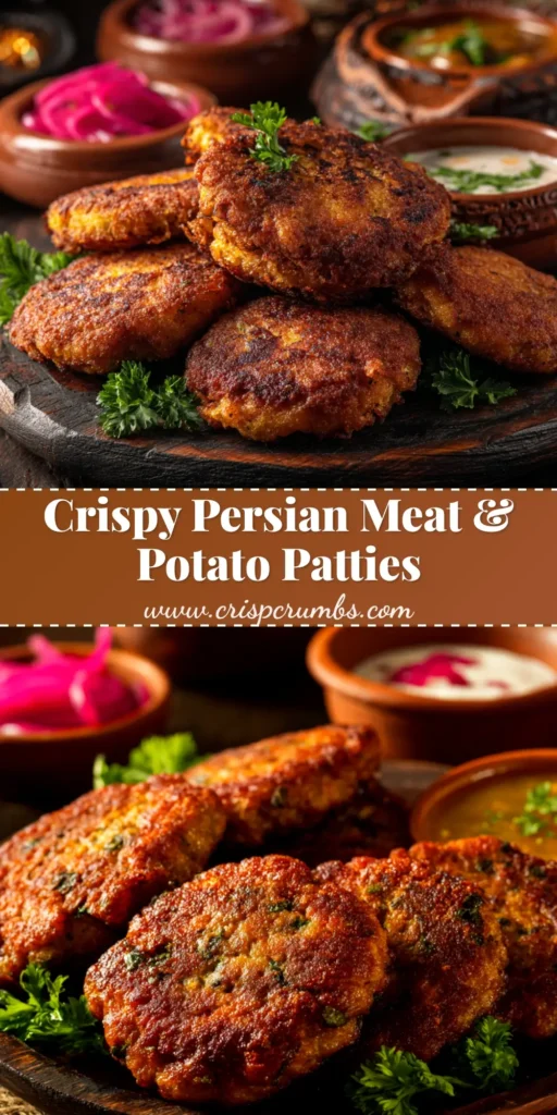 An easy Kotlet recipe for making crispy, golden Persian cutlets. A platter of kotlets is shown ready to be served.
