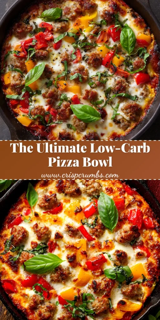 An delicious low carb pizza bowl in a white bowl, topped with pepperoni, olives, and perfectly melted mozzarella cheese. This keto pizza alternative is a quick and easy dinner.