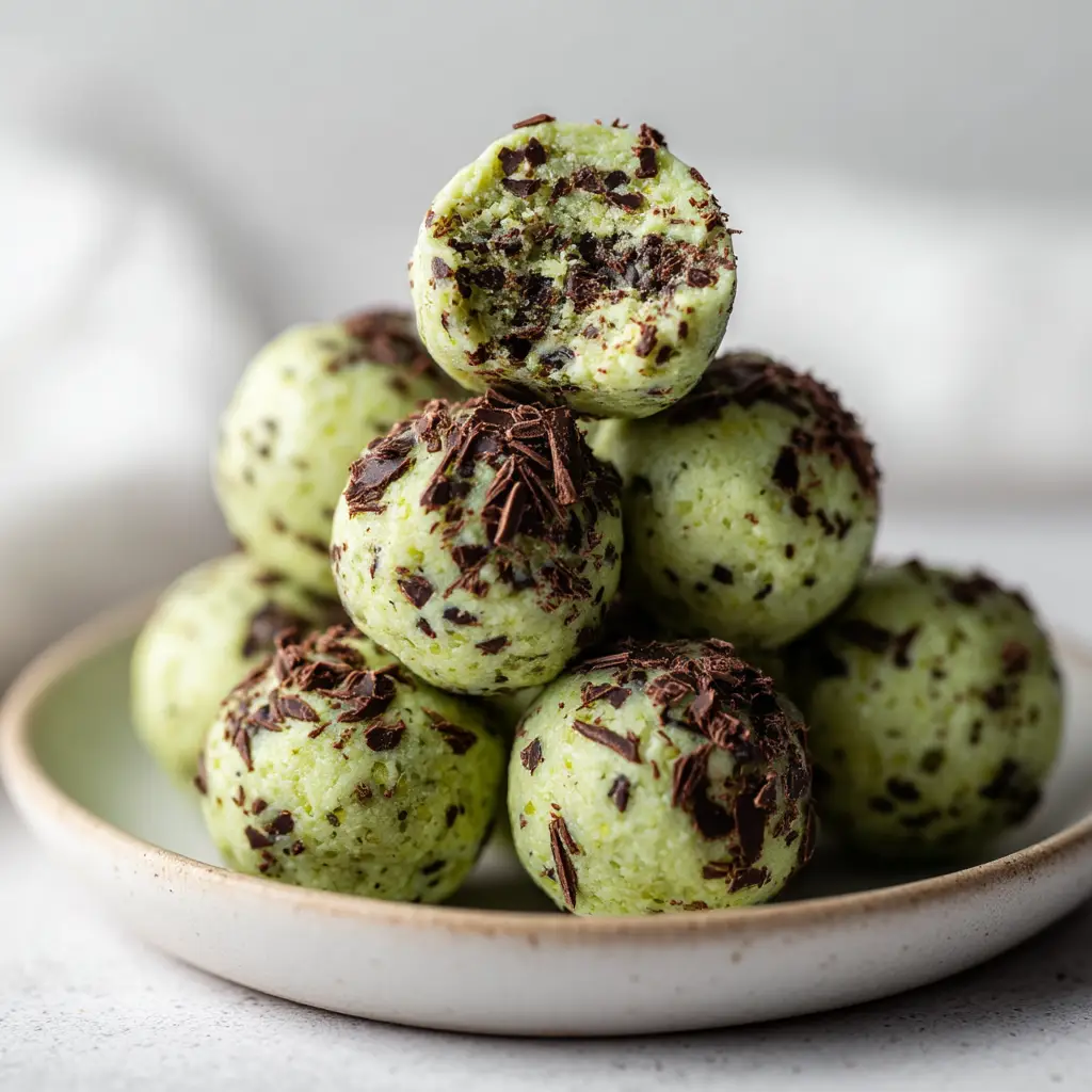 The process of rolling the mint chocolate chip protein ball dough, showing the simple, no-bake preparation.
