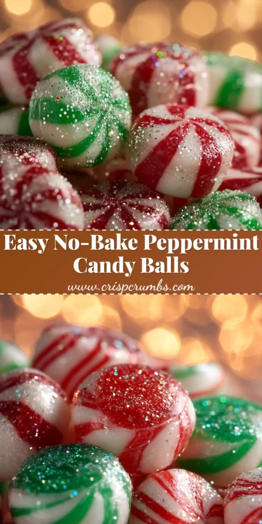 A delectable stack of No-Bake Peppermint Balls coated in dark chocolate and sprinkled with crushed candy canes, ready for a holiday party.