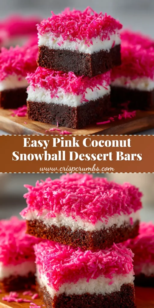 A platter of delicious Pink Coconut Snowball Cake Bars, perfectly sliced and coated in vibrant pink shredded coconut. The ultimate no-bake dessert recipe.