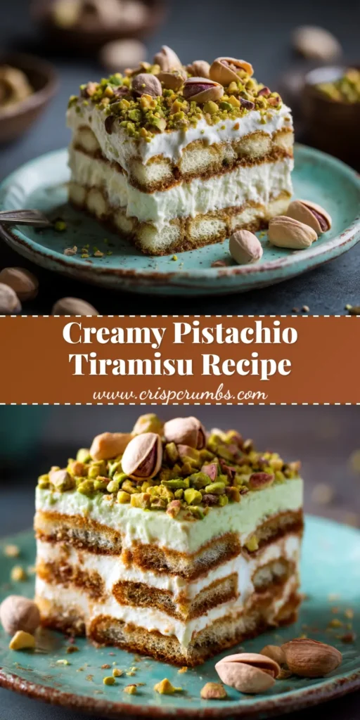 A beautiful slice of pistachio tiramisu on a plate, showcasing its creamy layers. This image represents a delicious and easy pistachio tiramisu recipe.