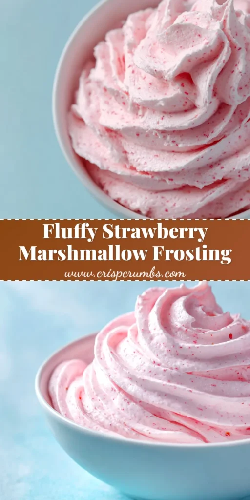 A bowl of fluffy pink Strawberry Marshmallow Frosting with a spatula, ready for decorating cakes or cupcakes.