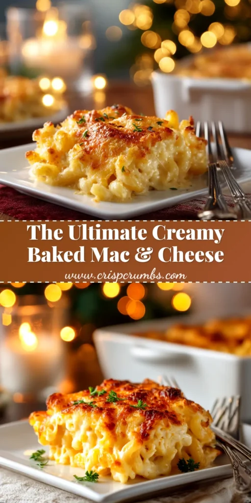 A delicious baked mac and cheese recipe in a casserole dish, featuring a golden-brown breadcrumb topping and creamy, cheesy pasta visible.