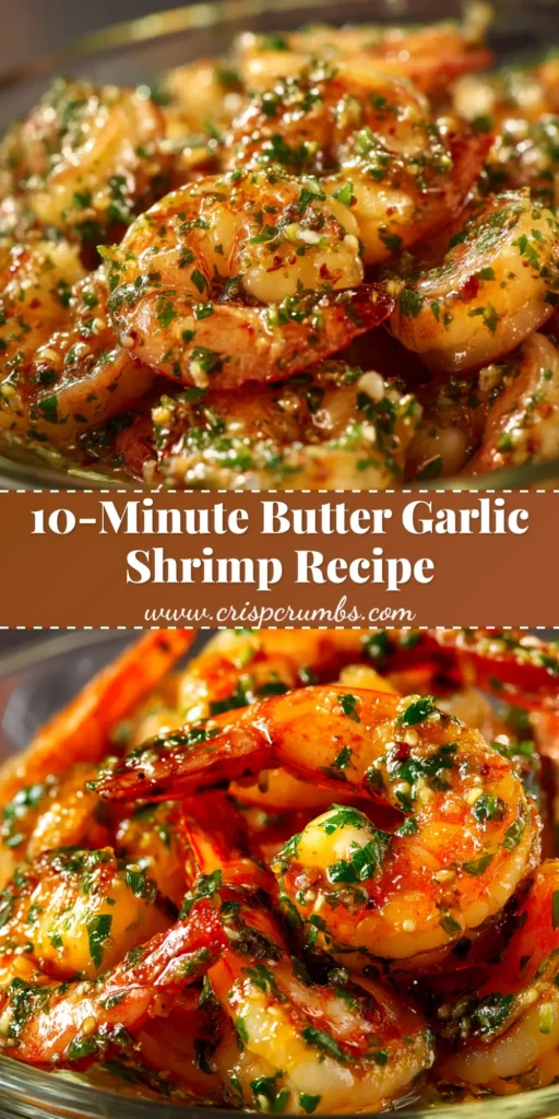A top-down view of a skillet filled with delicious butter garlic shrimp, garnished with fresh parsley and lemon wedges, ready to be served.