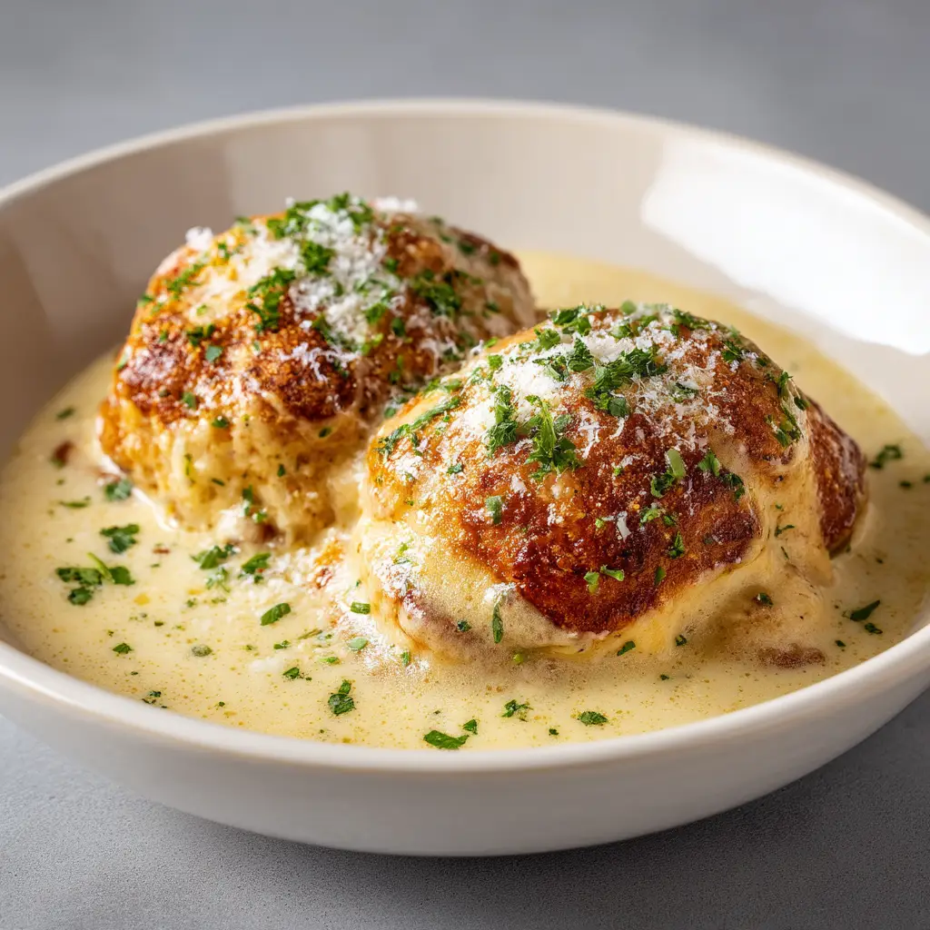 Assembling the chicken pillows. A scoop of creamy chicken filling sits on a triangle of raw crescent dough, ready to be folded.