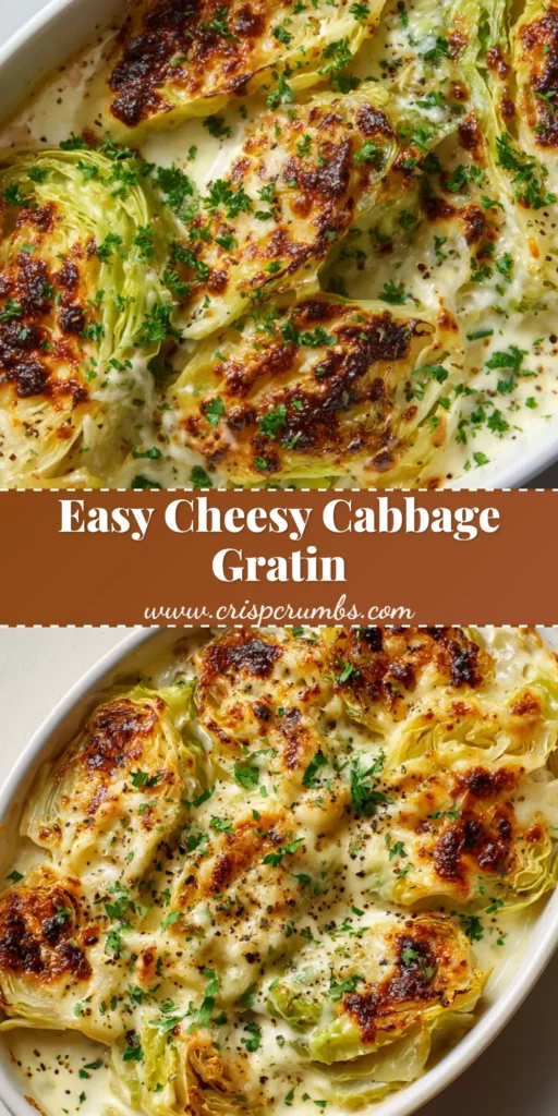 A close up handheld smartphone photo of a cheesy cabbage gratin in an oval white ceramic baking dish featuring a bubbling melted cheese layer.