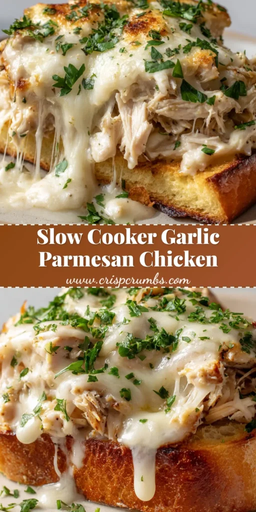 An open-faced toasted sandwich roll loaded with creamy shredded chicken and draped in a thick blanket of heavily melted white mozzarella cheese and fresh parsley flakes.
