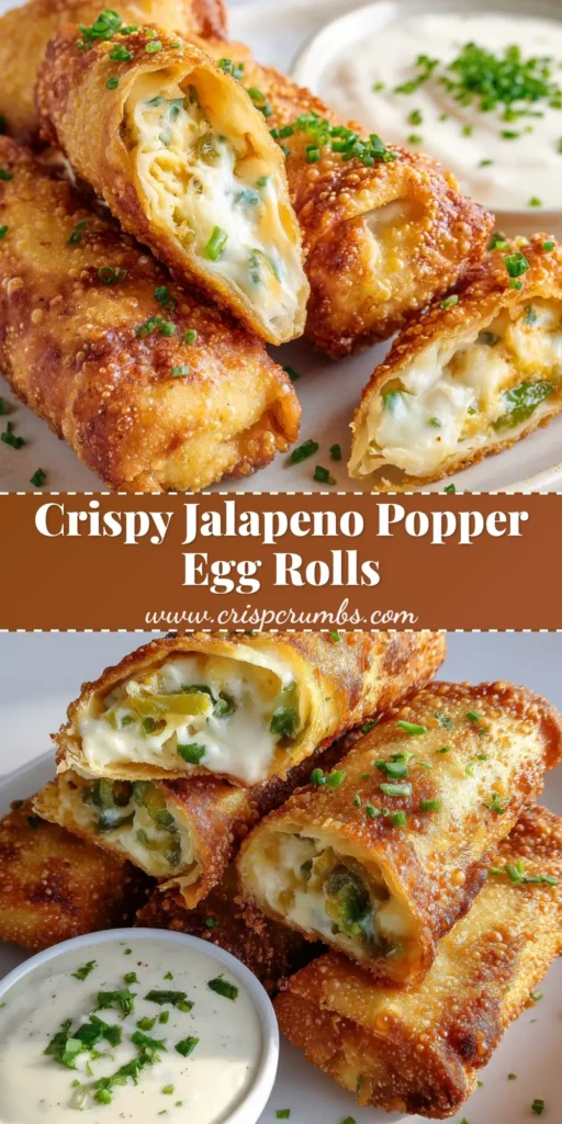 Crispy golden-brown fried Jalapeno Popper Egg Rolls sliced diagonally to show a thick, gooey melted cream cheese and diced green jalapeno filling.