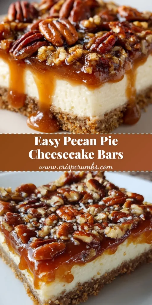 A perfect slice of Pecan Pie Cheesecake Bars with a graham cracker crust, dense cream cheese filling, and sticky pecan caramel topping.